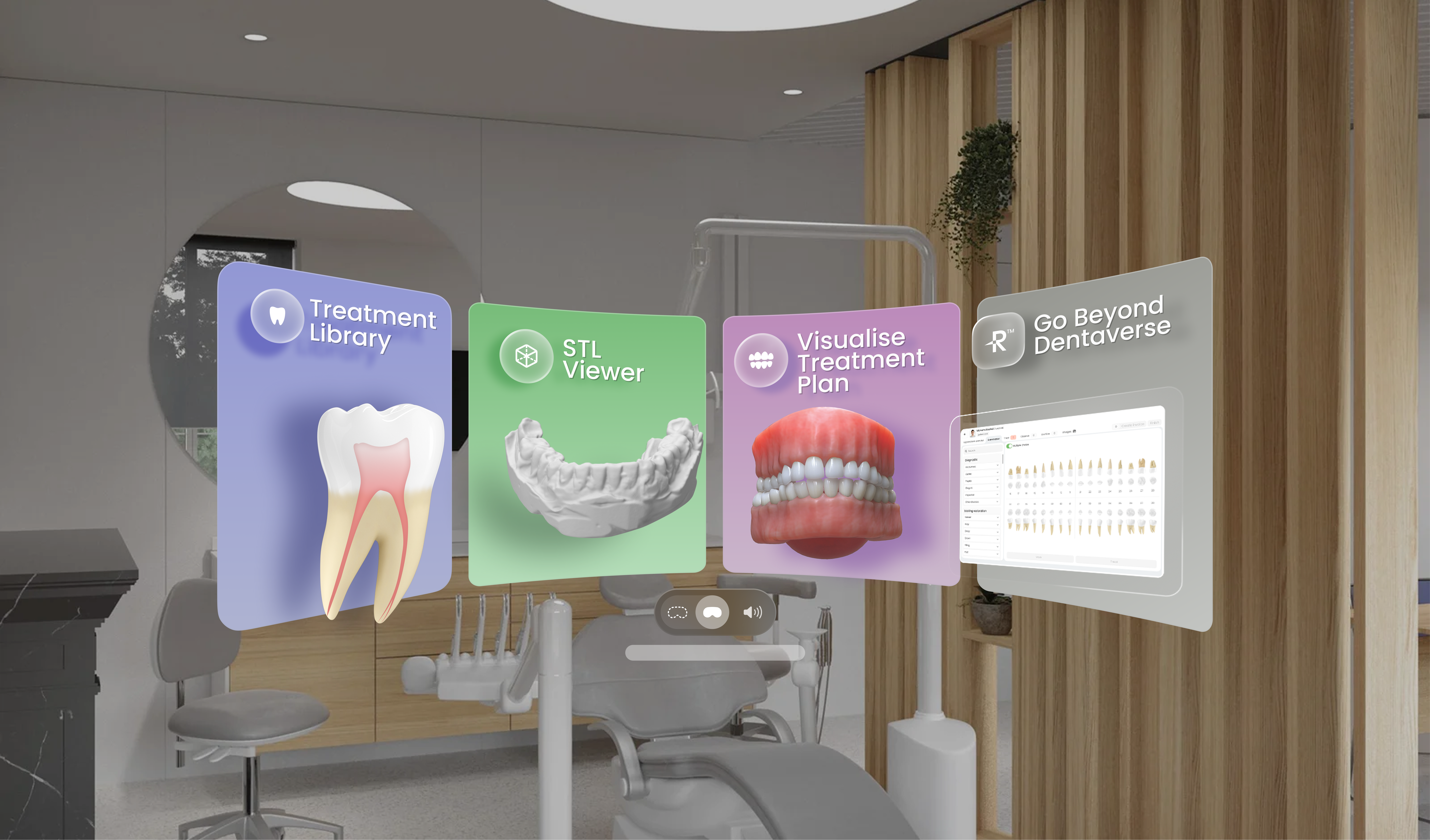Dentaverse VR home — Treatment Library, STL Viewer, Treatment Plan, Remedico